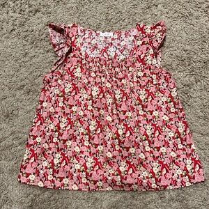 Calista Floral Print Ruffle Blouse Top Pink, Red, White Medium